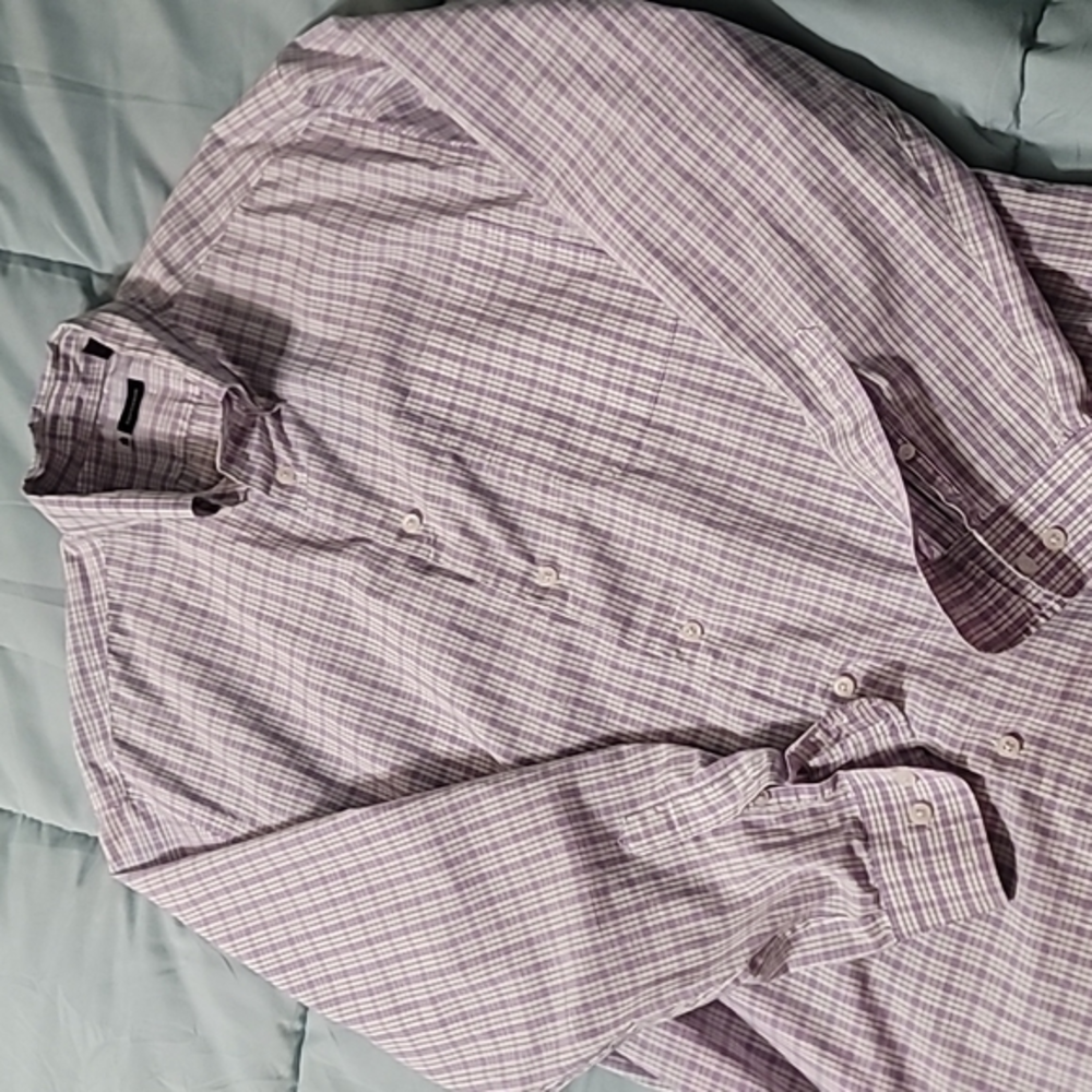 Turtleson Purple/White Checkered 100%Cotton LS BD Sport Shirt‎ Men's (L)
